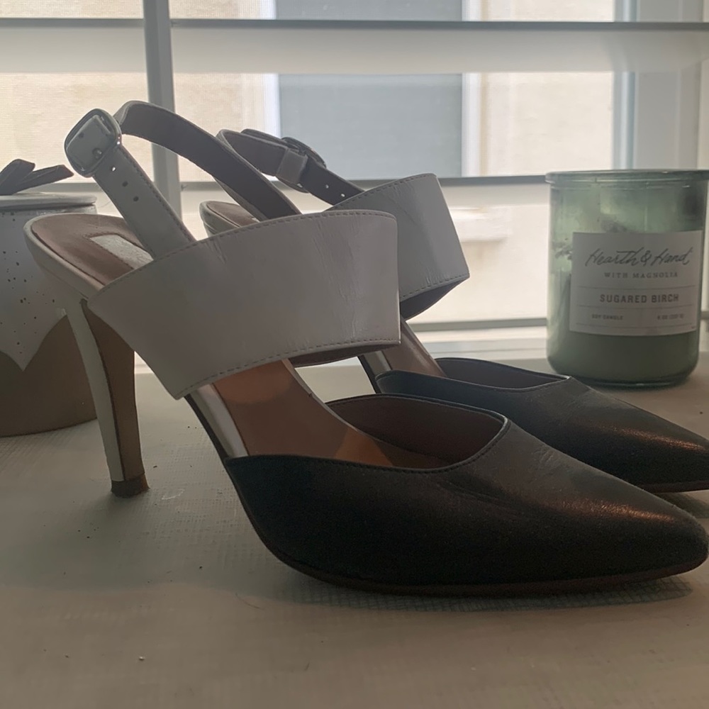 Halogen black and white pumps in size 4